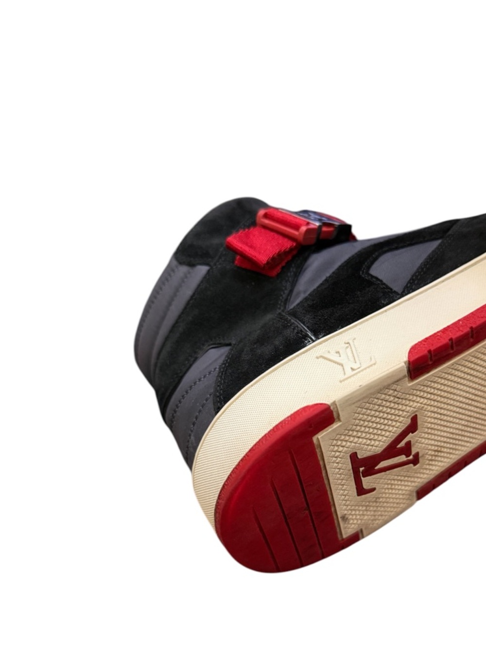 LOUIS VUITTON - BLACK RED GRAY WHITE NYLON SUEDE “SLIPSTREAM” HIGH TOP SNEAKERS - Picture 8 of 15